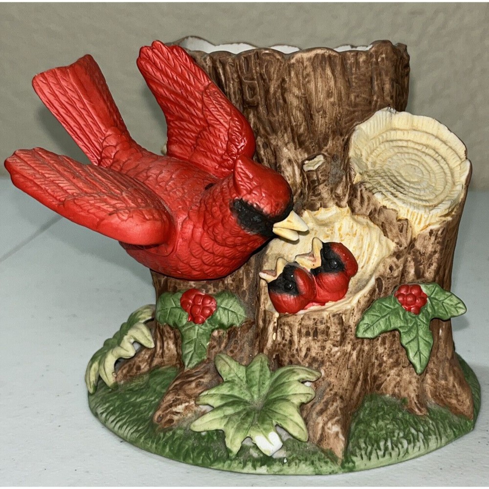Vintage Red Cardinal Bird 3D Mamma Bird And Baby’s Planter Ceramic Taiwan